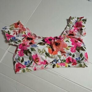 NWOT XL Coral Reef Floral Ruffle Sleeve Women's Swim Top